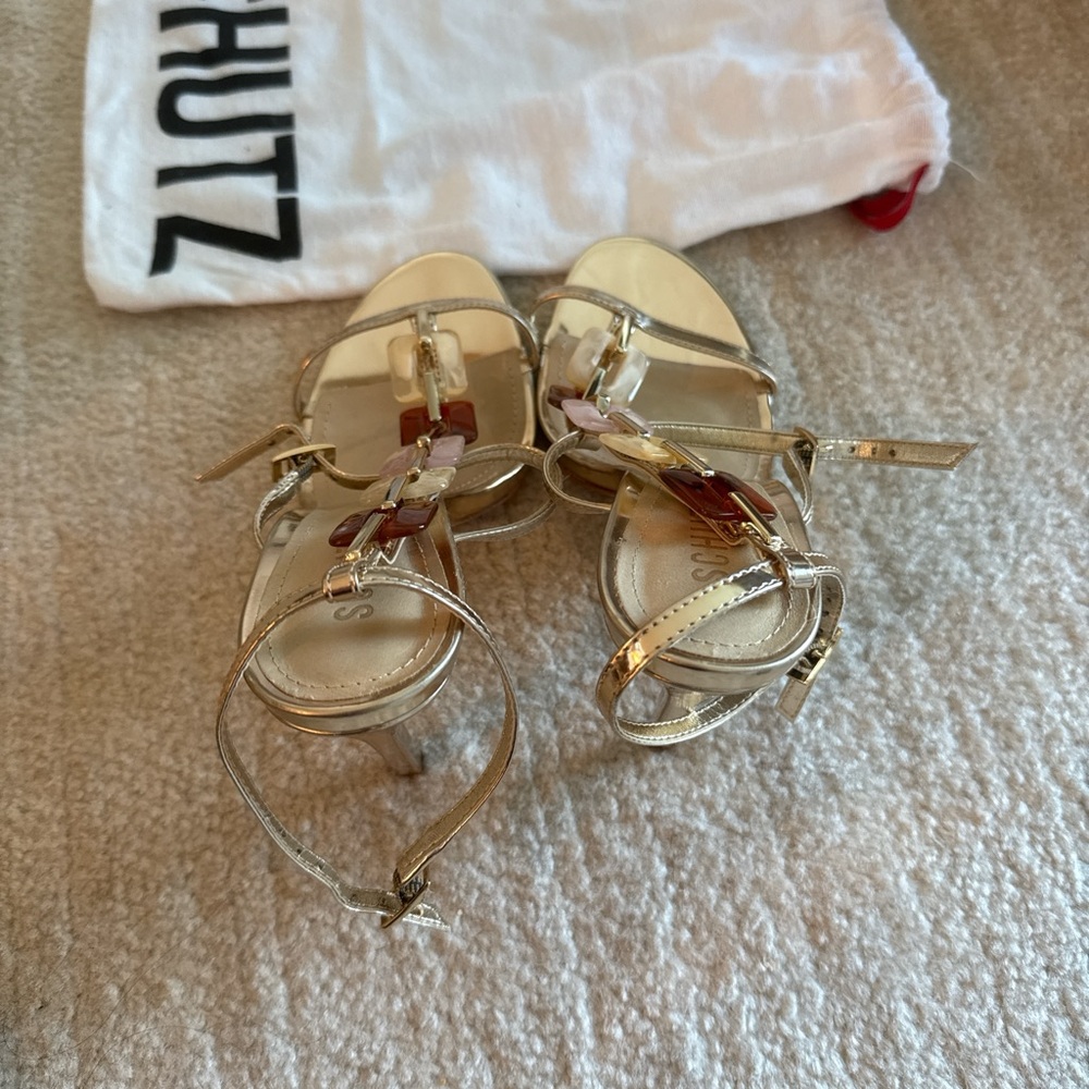Schutz Cassandra Platina Metallic Ankle Strap High Heel Sandals - Picture 6 of 6